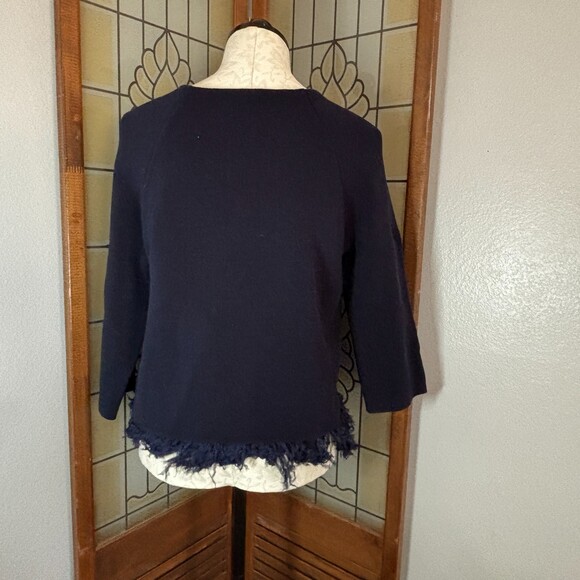 J. Crew Collection Navy Chiffon Fringe Sweater Top Size S - Picture 3 of 8